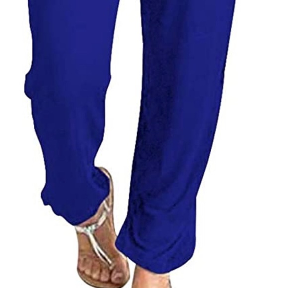 Women's Summer Casual Deep V Neck Short Sleeve Wrap Waist Jumpsuit - Picture 4 of 4